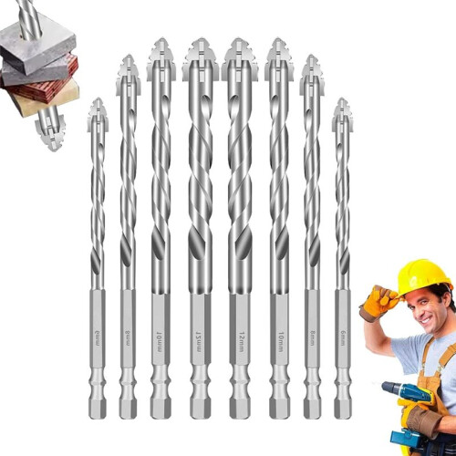 8PCS Drill Bits, Multifunctional Wear-Resistant Masonry Drill Bit, Four-Flute Sawtooth Eccentric Drill Bit 2
