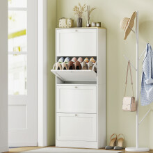 HOMCOM Narrow Shoe Cabinet with 4 Flip Drawers for 24 Pairs of Shoes White