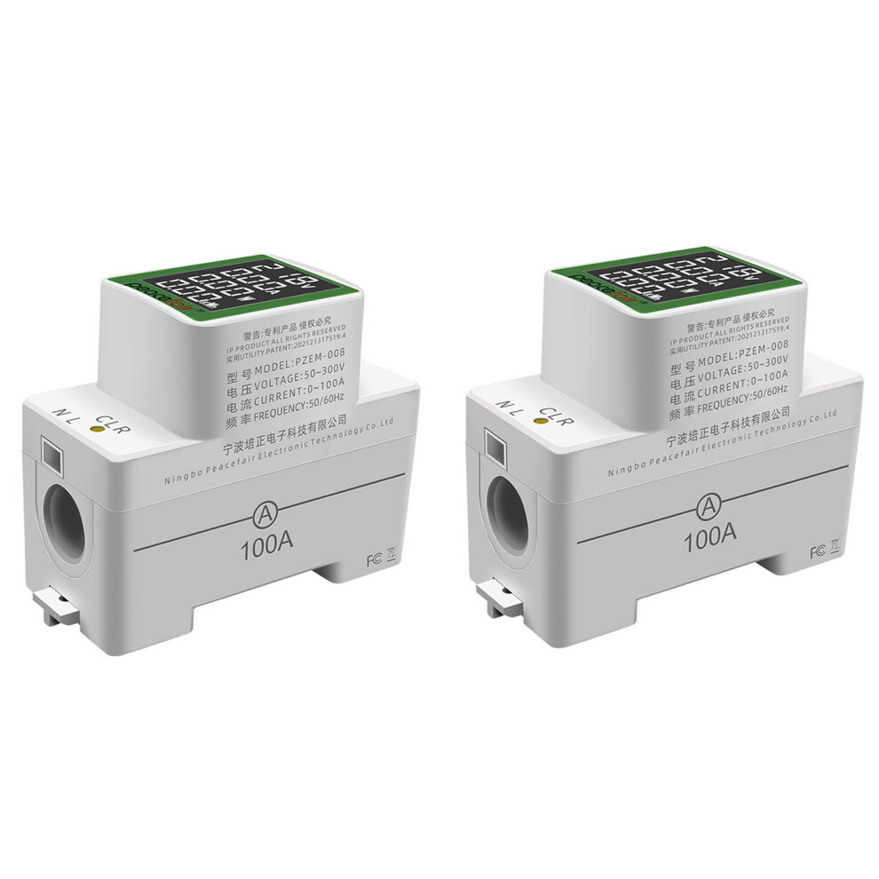 3X Peacefair Din Rail Power Meter Electronic Kwh Meter Wattmeter Multi Digital Ammeter Voltmeter Ac 50-300V 100A 6033286457873