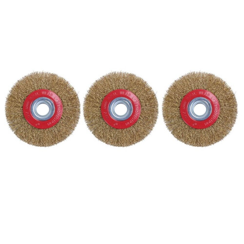 3X Roda de Escova de Arame para Polimento de Moedor de Bancada + Anéis Adaptadores Redutores, 5 Polegadas 125 mm