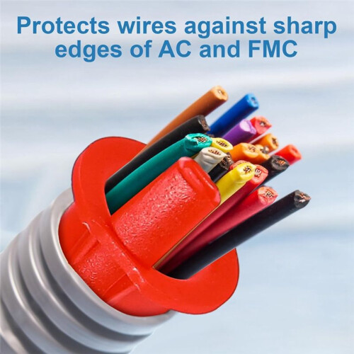 Pacote com 100 Buchas Anti-Curto de 3/8 Polegadas para Cabos Elétricos Mc/Bx, Conectores de Fios Elétricos de Cabeça Vermelha 1