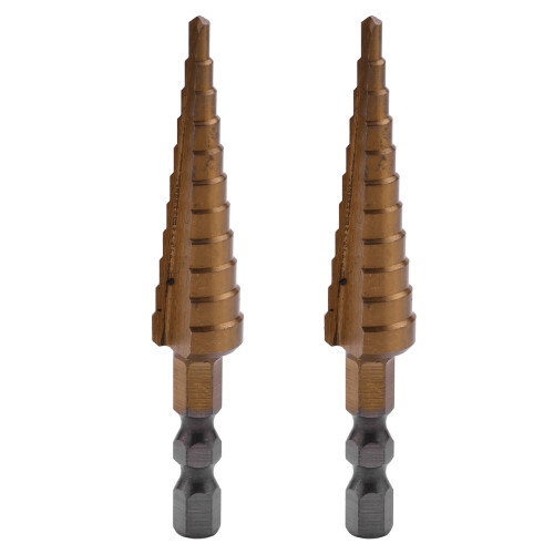 2pcs 1/4 Inch Hex Shank HSS High Speed Steel Titanium Coated Step Drill Bit 3-13mm