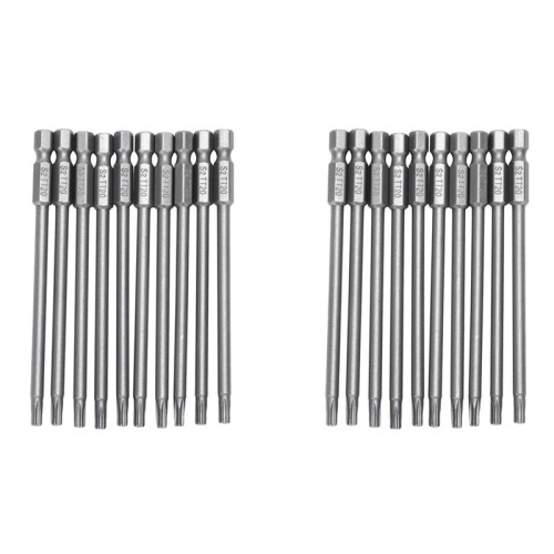 20Pcs 100mm Length 1/4 Inch Hex Shank T20 Torx Security Screwdriver Bits, Silver Gray 1