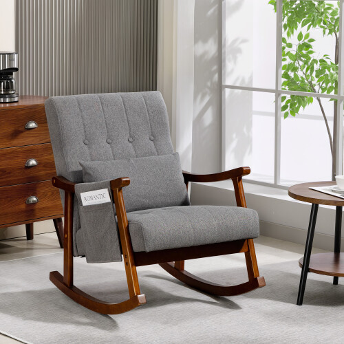 Homcom HOMCOM Modern High Back Rocking Chair with Solid Wood Legs, Grey