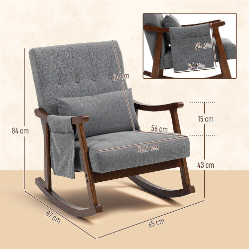Homcom HOMCOM Modern High Back Rocking Chair with Solid Wood Legs, Grey 2