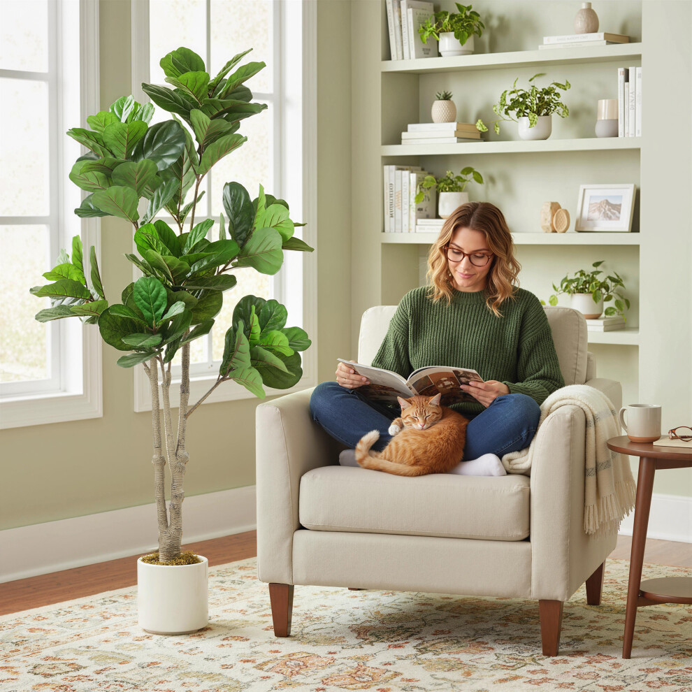 Homcom 180Cm Artificial Fiddle Leaf Fig Tree, Realistic Fake Plant, Green