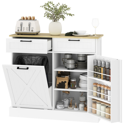 Homcom HOMCOM Sideboard with Trash Bin, Farmhouse Kitchen Sideboard with 2 Drawers 1