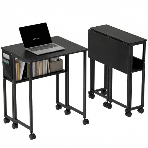 Homcom HOMCOM 63 cm Foldable Computer Desk on Wheels for Small Spaces Black 1