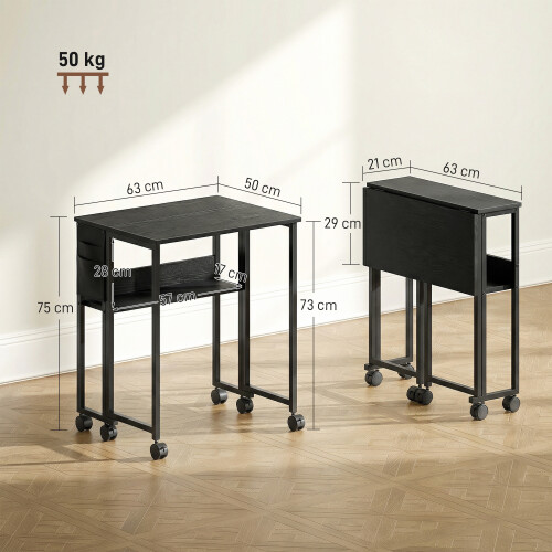 Homcom HOMCOM 63 cm Foldable Computer Desk on Wheels for Small Spaces Black 2