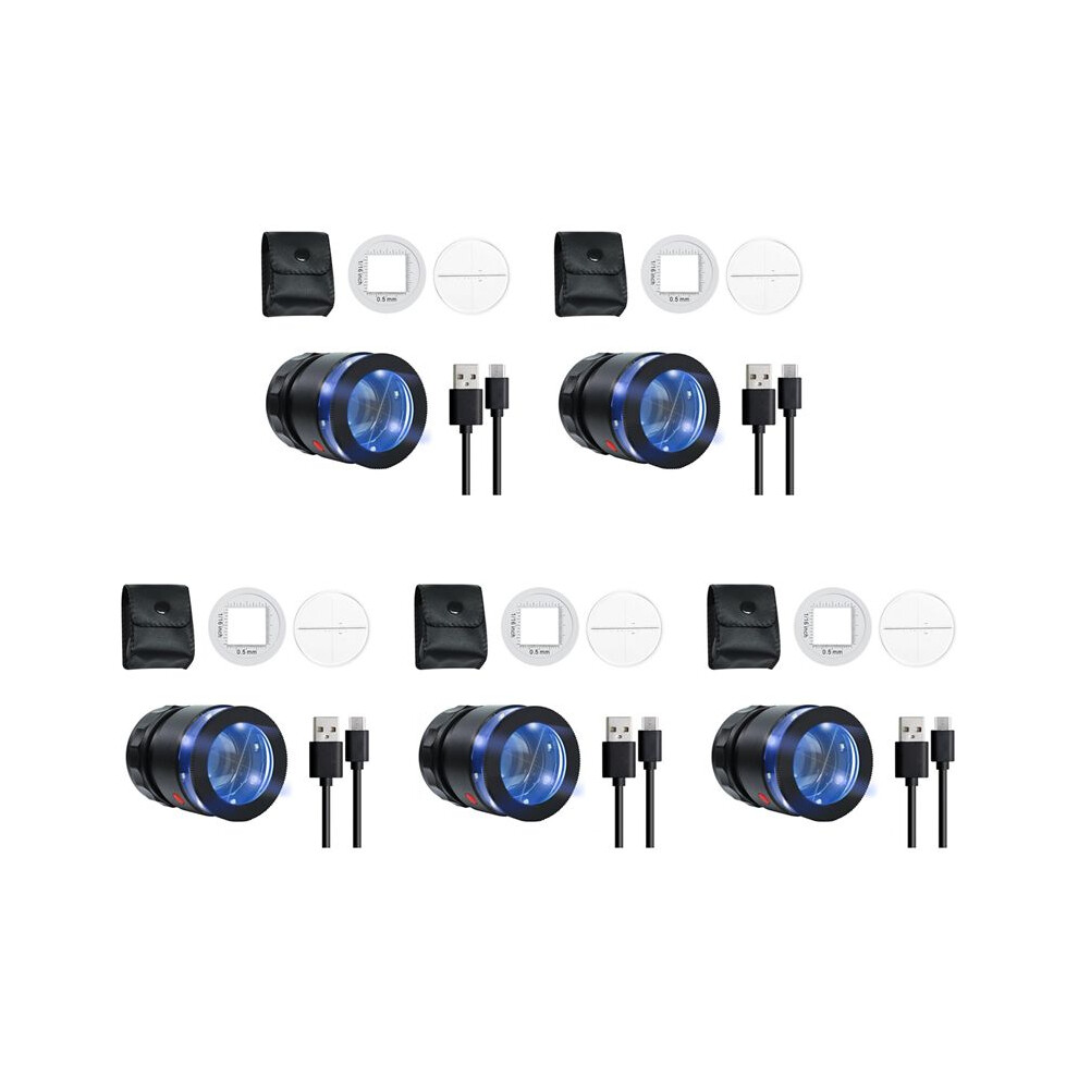 Light 5Pcs Loupe Magnifier 10X,Rechargeable Jewelers Magnifying Glass With Led And Scale, Adjustable