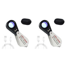 2pcs 10x Jewelers Loupe with UV & LED Lights, Rechargeable 10x Loupe Magnifier 22mm Optical Glass Triplet Lens
