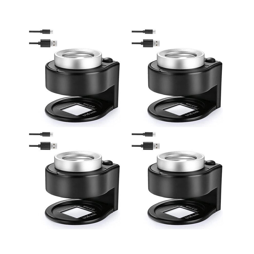 4pcs 30X Loupe Magnifier with 6 LED Lights, Rechargeable Desktop Metal Jewelers Loupe, Magnifying Glass with Light