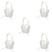 5X Faux Pearl Flower Wedding Flower Girl Basket Bowknot Decor Ivory