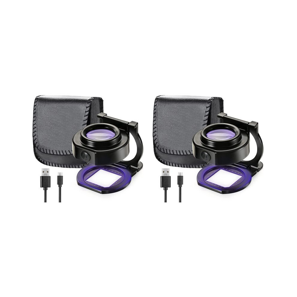Light 2Pcs 25X Loupe Magnifier With 6 Usb Three-Folding Desktop Portable Metal Eye Loupe Scale Sewing Magnifying Glass