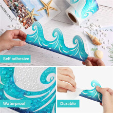 2X Ocean Wave Bulletin Board Border Sticker Classroom Blackboard Bulletin Board Paper Self-Adhesive Border Trim
