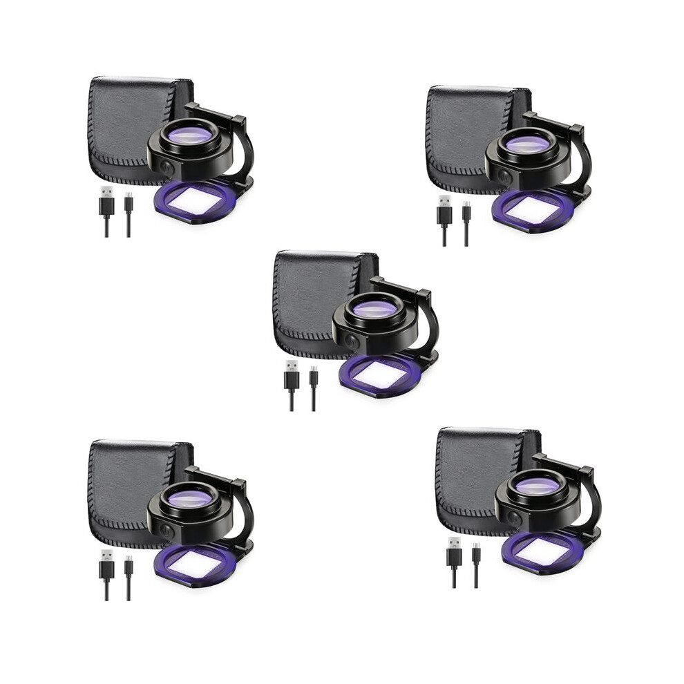 Light 5Pcs 25X Loupe Magnifier With 6 Usb Three-Folding Desktop Portable Metal Eye Loupe Scale Sewing Magnifing Glass