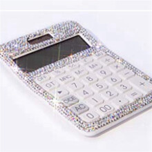 2X Rhinestone Crystal Dazzling 12 Digit Solar and Battery Dual Power ,LCD Display Calculator for Office, School White