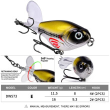 Fishing Lure Topwater Whopper Popper Floating Wobbler Artificial Hard Bait with Propeller Fishing Pike 16g C