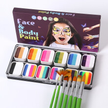 Aquarell-Gesichts- und Körperfarben-Set mit 12 Farben, 8 Pinseln und 10 Schablonen