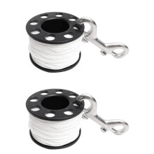 2pcs 50M Scuba Diving Spool Finger Reel with Stainless Steel Double Ended Hook SMB Equipment Cave Dive