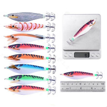 16Pcs 9.6G 10Cm Luminou Squid Jig PêChe Bois Crevette Leurre Squid Seiche Jigs Leurres Appâts de PêChe