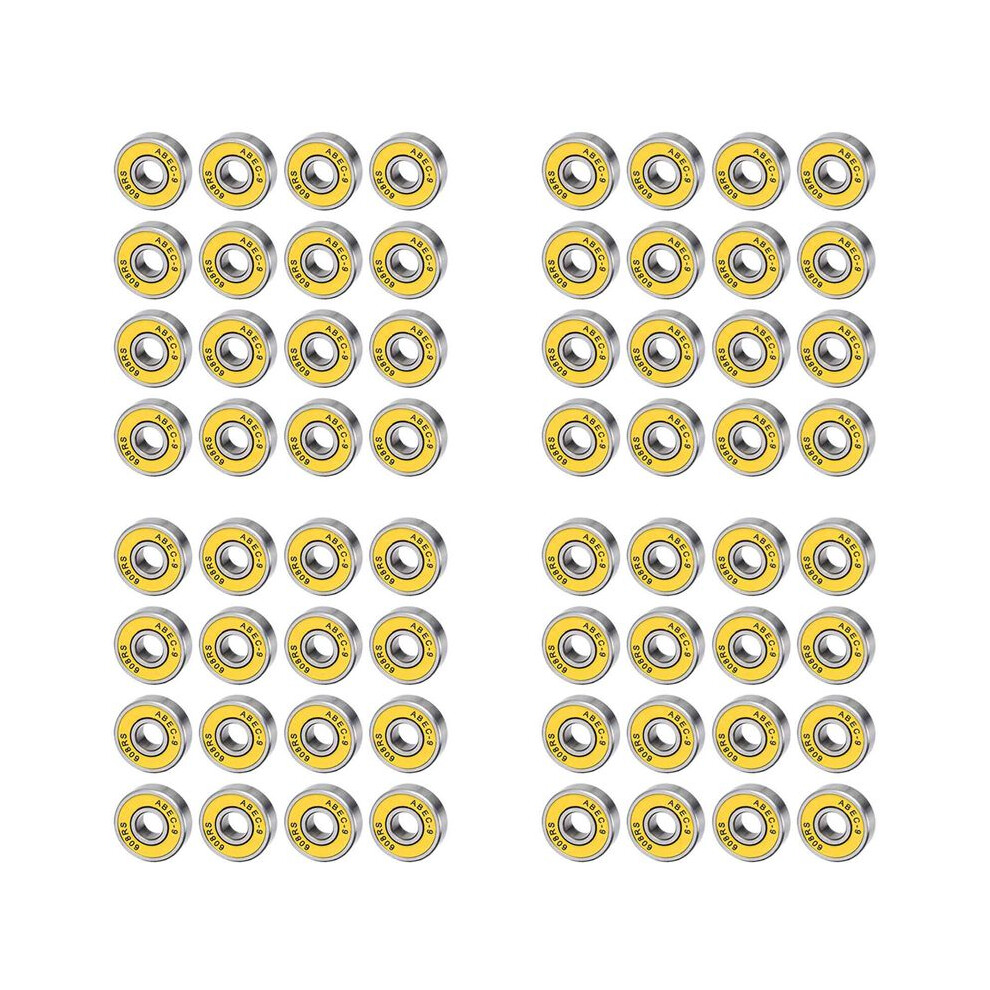 64Pcs 608Rs Bearing Abec9 Skateboard Bearings Chrome Steel For Ongboards Inline Skates 8X22x7mm Yellow 4711216448352