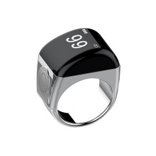 Zinc Alloy Ring+Charging Box Waterproof Digital Counter APP Controlled Display 5 Prayer Reminders Silver,20mm