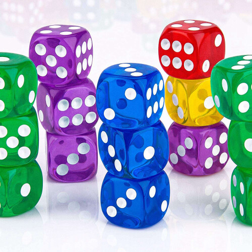 50Pack 14MM Translucent&Solid 6-Sided Game Dice for Board Games,Activity,Casino Theme,Teaching Math 2