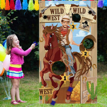 Giochi di Lancio di Cowboy per Feste Occidentali con 1 Sacchi di Fagioli, Divertente Gioco Western per Bambini e Adulti, Decorazioni e Forniture