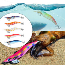 10Pcs Artificial Squid Jigs lures Wood Shrimp Fishing Bait 12cm 3.0# Octopus Cuttlefish Lures with Storage Box