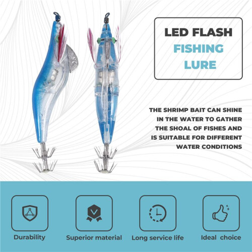 1 Stück Blau Blinkende LED Fischköder Blitzlicht 10 cm Minnow Leucht Squid Jig Garnele Köder Nacht Fischen Köder 2