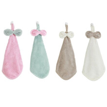 Bowknot Hanging Hand Towels, Coral Fleece Hand Towels with Hanging Loop, Wall Mounted Hand Towels for Kitchen Bathroom