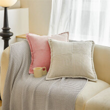 Capas de Almofada de Veludo Cotelê com Emenda Capas de Almofada Macias para Sofá Almofadas Decorativas Texturizadas Listradas Na Lateral Rosa