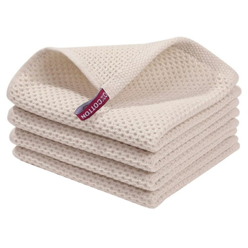 Cotton Waffle-Weave Kitchen Dish Cloths, Ultra Soft Absorbent Quick Drying Dish Towels Creamy-White