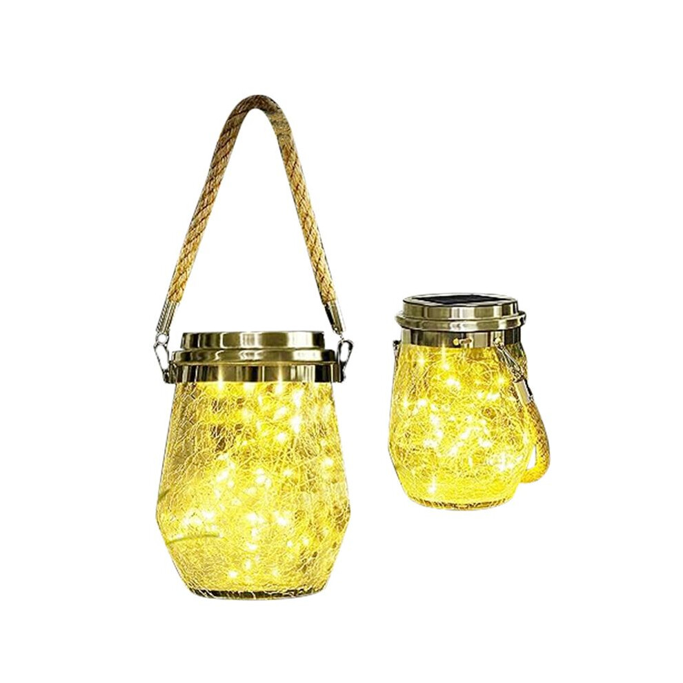 2Pcs Solar Lantern Outdoor Waterproof For Christmas Lights Led Hanging Cracked Glass For Outside Garden Decoration 4711242753604