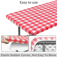 Toalha de Mesa Ajustada 3 PeçAs para Mesa, Capa de Mesa de Piquenique de Vinil EláStico à Prova D'áGua EláStica com Forro de Flanela (Vermelho)
