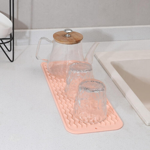 Dish Drying Mat for Multiple Usage, Easy Clean, Eco-Friendly, Heat-Resistant Silicone Mat for Kitchen Counter -B