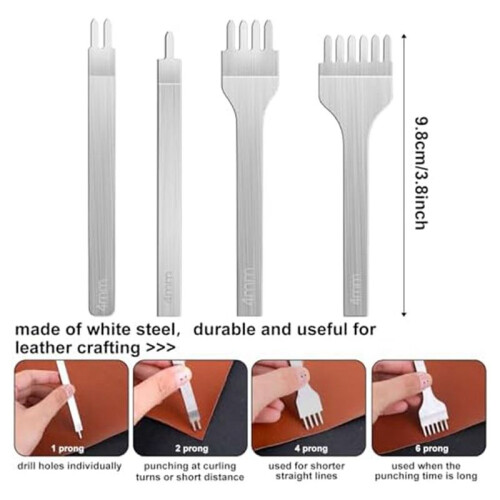 14Pcs Leather Working Tools with 4mm 1/2/4/6 ProngLeather Punch and Large Eye Stitching Needle for Beginners Hand Tools 1