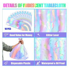 10-Pack Kleurrijk Lasertafelkleed, Holografisch Tafelkleed, 54 X 108 Inch Rechthoekig Disco-Tafelkleed, Glittertafelkleed