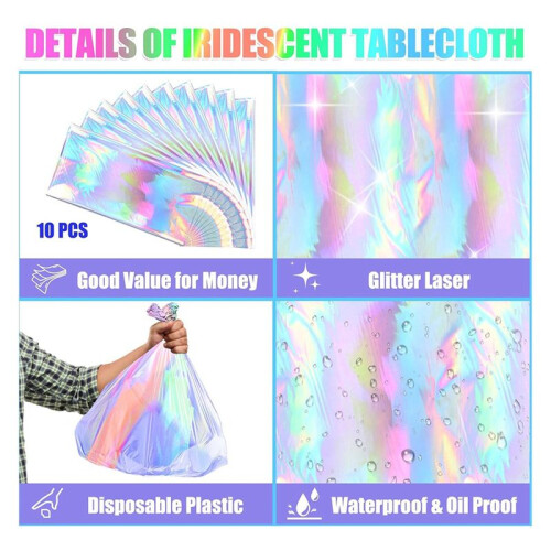 Toalha de Mesa Colorida A Laser com 10 Pacotes, Toalha de Mesa Holográfica, Toalha de Mesa Retangular de Discoteca de 54 X 108 Polegadas, Toalha de
