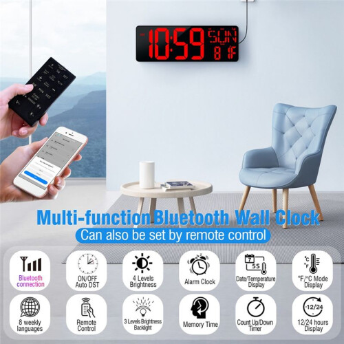 Large Digital Wall Clock 16.5 Inch  Auto  Sync Led Digital Clock Display Calendar Clock EU Plug 1