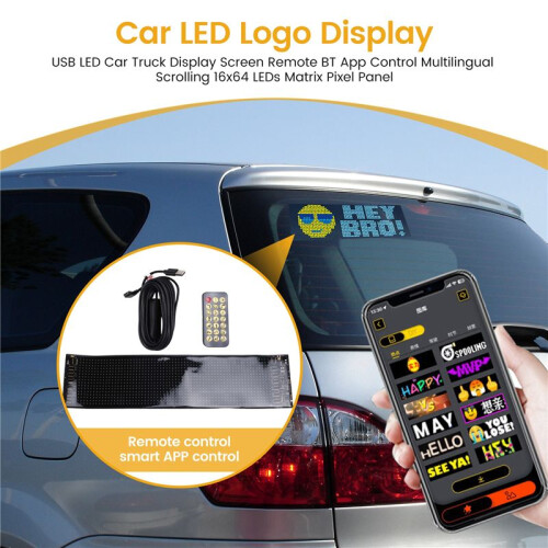 USB LED Car Truck Display Screen Remote BT App Control Multilingual Scrolling 16x64 LEDs Matrix Pixel Panel 1