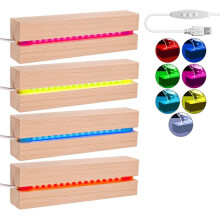 Soquete de Madeira LED, Base de Luz LED, Base de Madeira USB, Soquete de Luzes LED, Retangular Iluminado para Vidro Acrílico 4 Peças