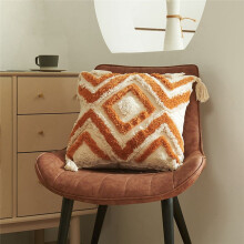 Boho Throw Pillow Cover 18X18 Farmhouse Decorative Pillow Cover Irregular Rhombic Lattice Tufted Decorative Pillow Cover