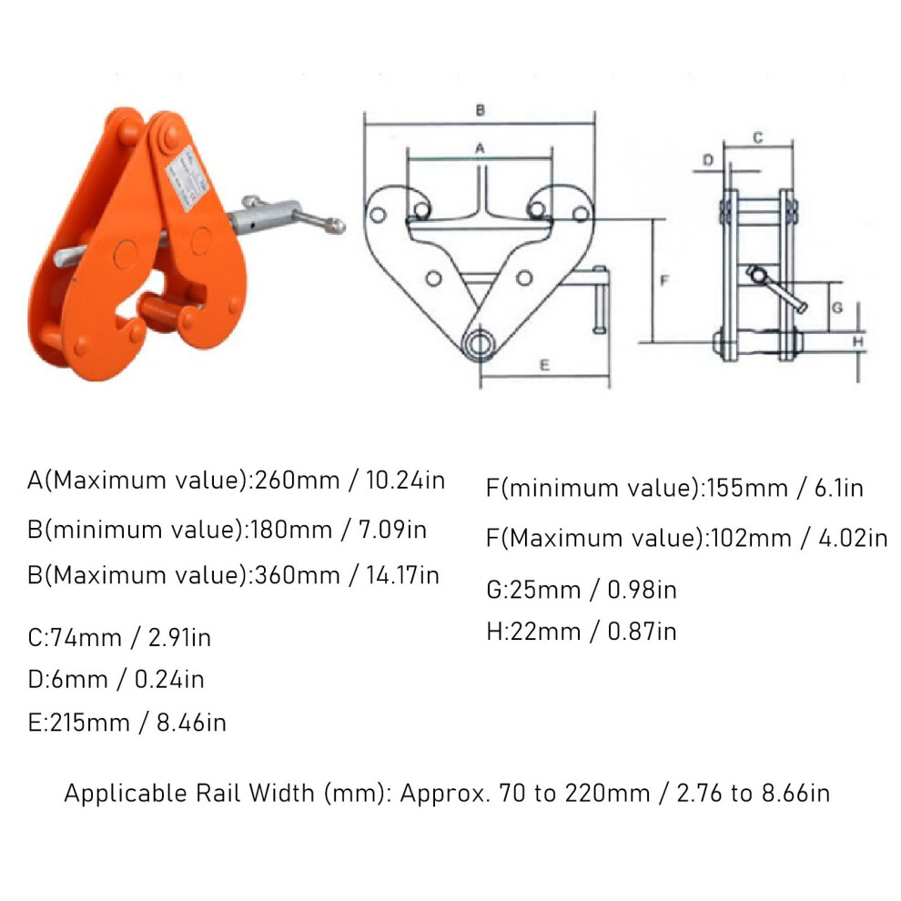 4400LBS 2T Vertical Beam Clamp Alloy Steel