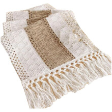 Table Cloth, Cotton and Linen Splicing with Knotted Tassels, Table Flag, Holiday Wedding Decoration, Table Cloth