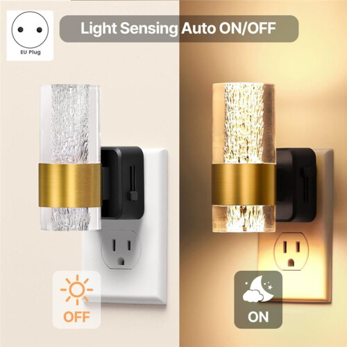 LED Night Lights Plug Into Wall 2-Pack, 3000K Plug in Night Light Dusk to Dawn Sensor, Adjustable Brightness EU Plug