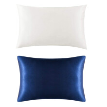 2 Pcs Natural Pure Silk Pillowcase for Hair and Skin, 600 Thread Count 50X75cm, Ivory White & Navy
