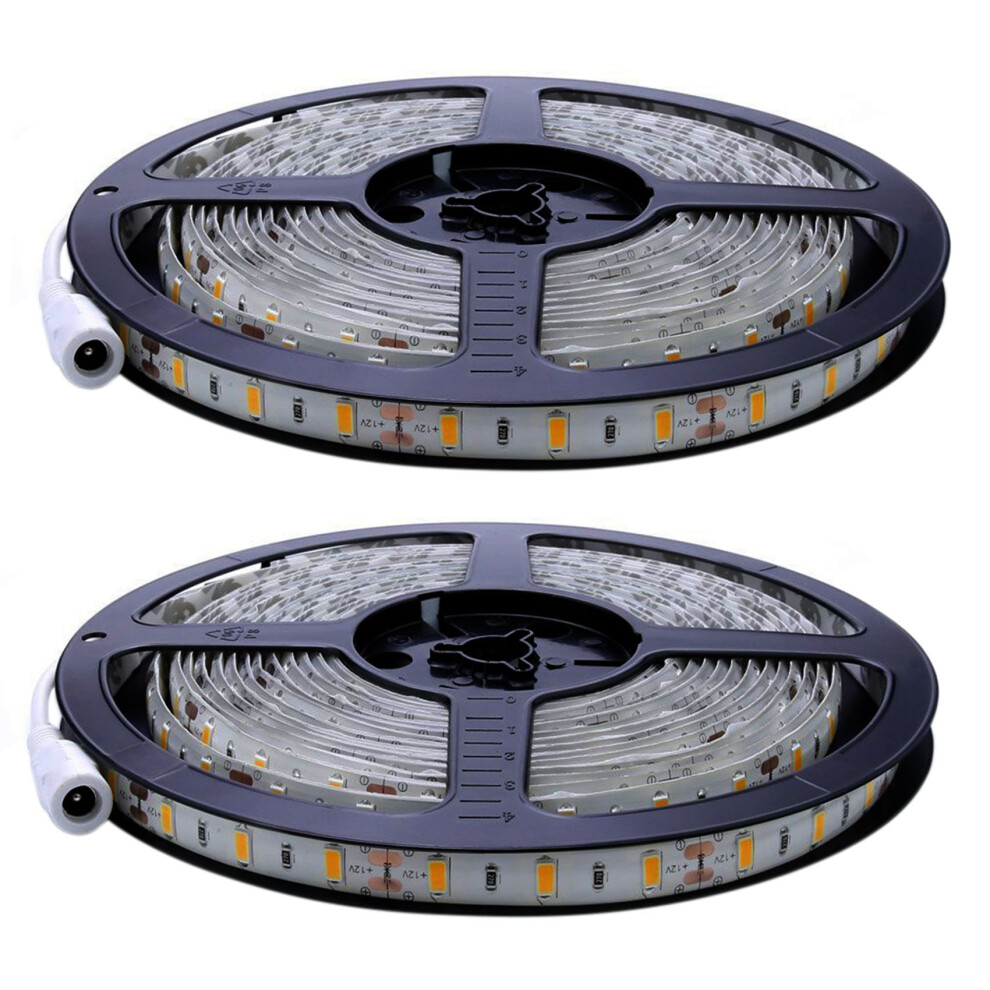 2X Flexible 5M 12V 36W Smd 2835 X 300 Leds Ip20 Warm (3000K) Led Strip Band Lights White 6132206281878