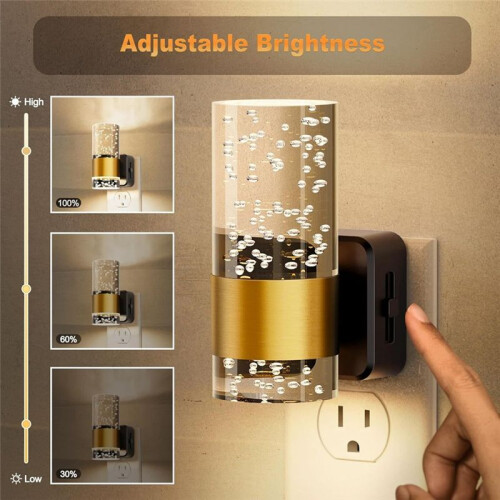 LED Night Light,Dimmable Night Lights Plug Into Wall, 2 Pack Acrylic Nightlight with 0-100 LM Adjustable Brightness (EU) 1